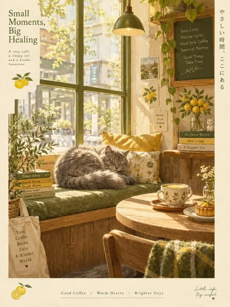 短剧《转角的猫咖》封面：一只流浪猫，治愈整条街